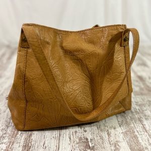 American leather Company triple entry bag purse handbag shoulder floral tooling